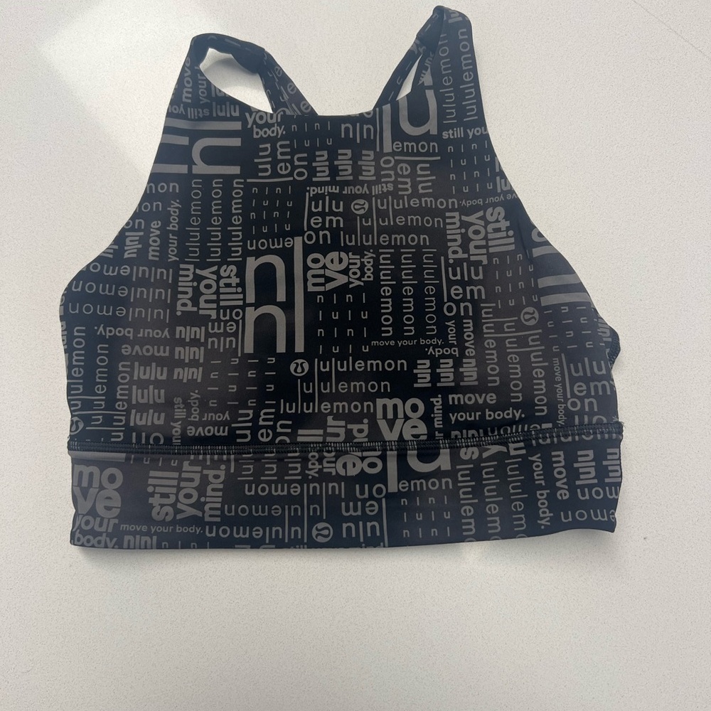 lululemon energy high neck long line Ombre Black Graphic bra